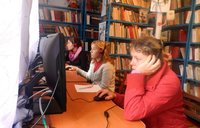 Students work on computers in the newly renovated library.