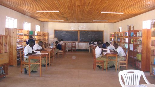 Children reading in the library in Tanzania