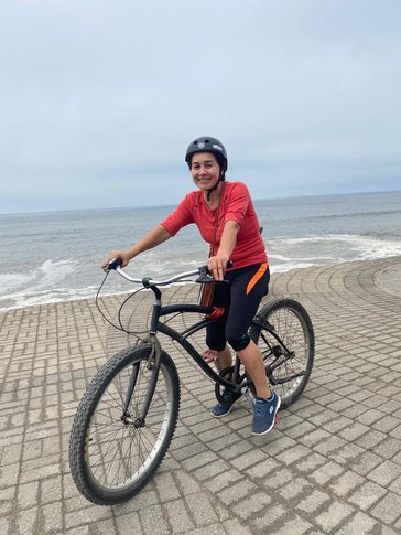 A woman on a bicycle