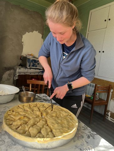 Linden learning to make Armenian traditional dessert Baklava