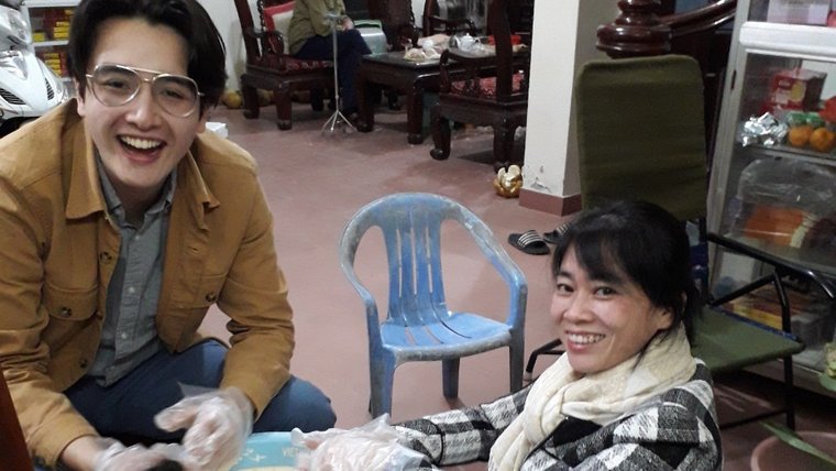 Making Banh Chung with teachers at High School in Viet Nam.