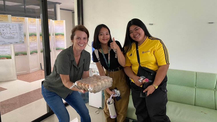 Students from the agricultural college of sell free range local eggs for the unbeatable price of 300 pesos for 30 eggs!