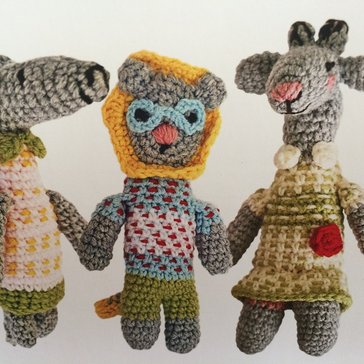 Three of the original ART-I-SAN "My Namibian Friend" dolls: Makena Mongoose, Lele Lion and Gili Giraffe.