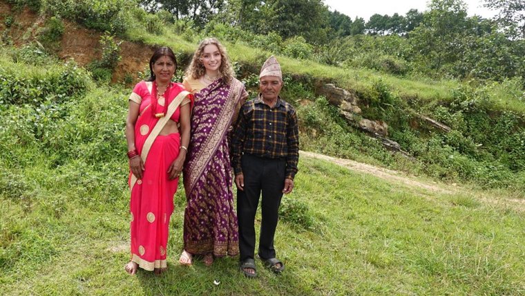 Jackie with her host father Durga and host mother Kali in Nepal.