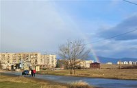 A rainbow over the 'korpusi,' or apartment buildings, in my host family neighborhood in Tbilisi, Georgia.