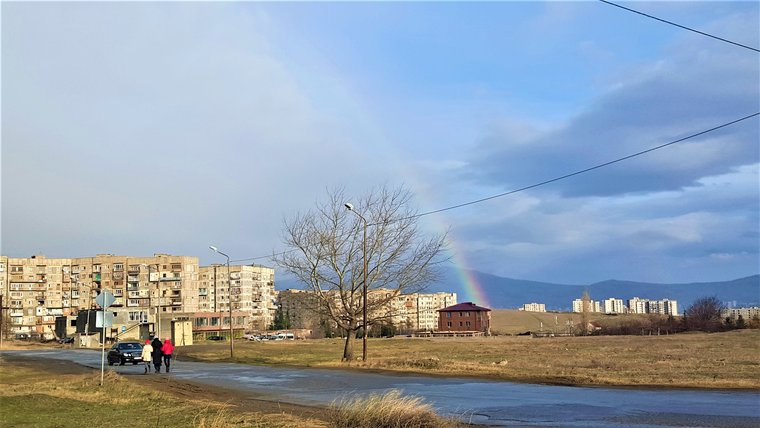 A rainbow over the 'korpusi,' or apartment buildings, in my host family neighborhood in Tbilisi, Georgia.