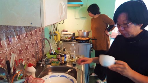 My host Bebo, or grandmother, and my mom cooking a Chinese meal together in Lagodekhi, Georgia.
