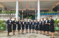 Female college students in front of a building