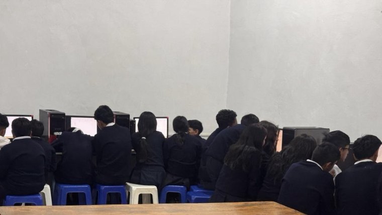 students working at computers