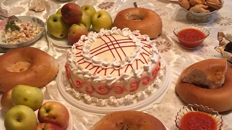 Pamela's host mother had a birthday cake decorated like a traditional Kyrgyz tent.