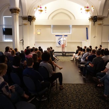 A packed room at the RPCV Story Slam.