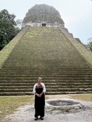 Peyton in front of a temple in Tikal National Park in Guatemala.