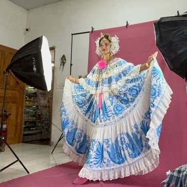 Teresa was dressed in a traditional pollera for her birthday.