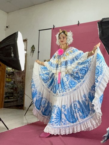 Teresa was dressed in a traditional pollera for her birthday.