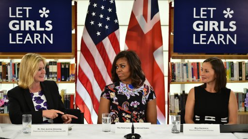 Participating in a roundtable discussion with First Lady Michelle Obama