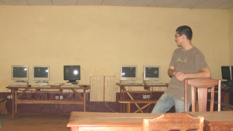Ryan in the computer lab at the High School in Bafoussam