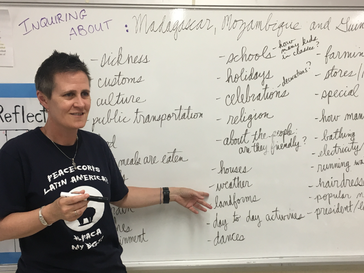 Stephanie Scribner brainstorming ideas to write to PCVs about