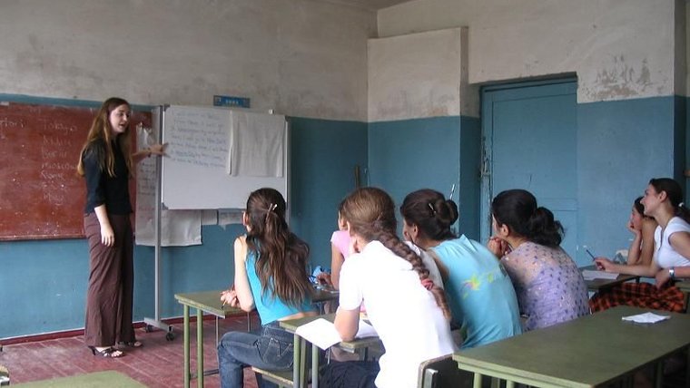 Jennifer McFann teaching during service in Georgia