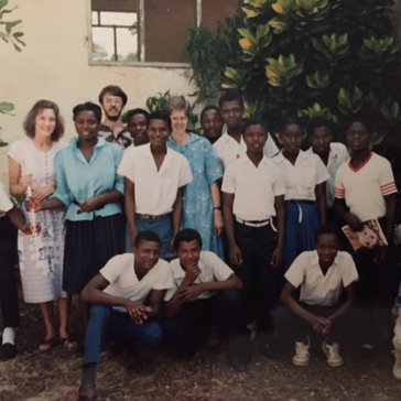Patty with students at the Peace Corps training facility.