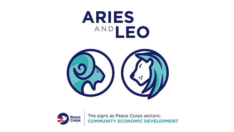 Aries and Leo symbols with the text "community economic development"