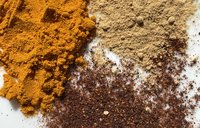 Three different cooking spices appear in piles
