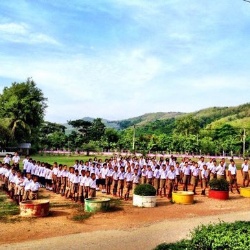 Students lined up for morning assembly