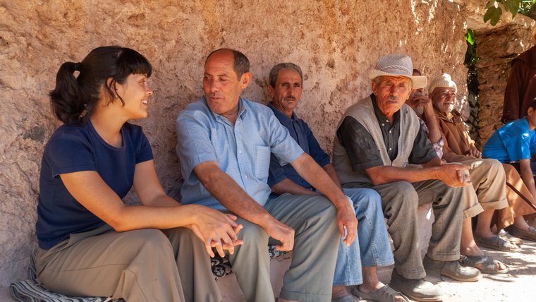 Sumona chatting with locals in Morocco