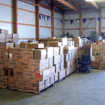 The growing number of pallets of books, crafts, and items for the disabled, mid-2016.