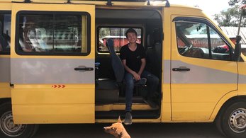 Tommy Kolovos in a van in Madagascar