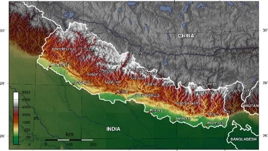 Topographic Map of Nepal