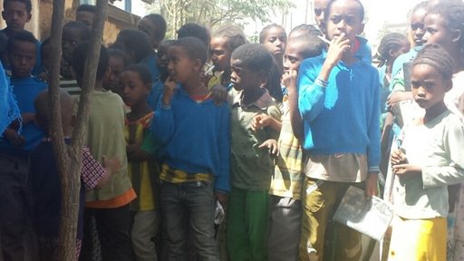 Community members stand in line for the yearly Trachoma campaign in Tigray.