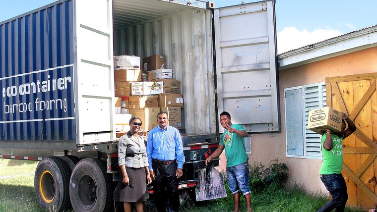 Unloading first shipment of books, January 2014