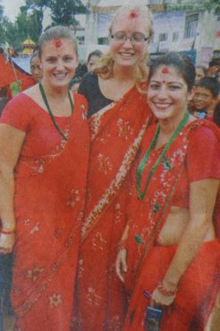 Volunteers celebrating Teej festival