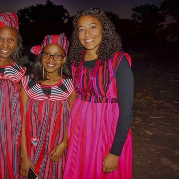 My sisters and I at my last Owambo wedding held at my host family's house. I attended my first wedding at their house during