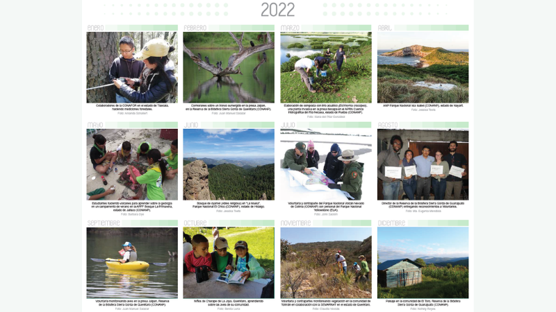 Peace Corps Mexico Environment Program Fifteenth Anniversary calendar; twelve months of Volunteer and partner photos