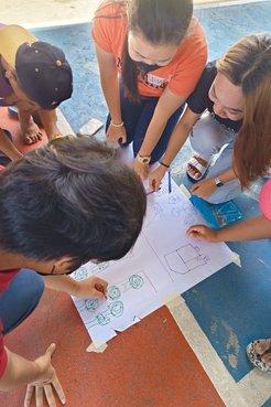 Volunteers working with Youth during a training session in PST.