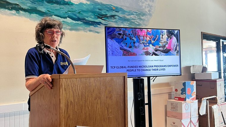 Helene often gives presentations about her Peace Corps service at Rotary club meetings.