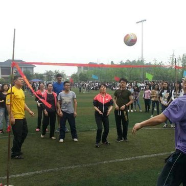 My counterparts participating in one of the events for Sports Meet. The department had to hit a volleyball back and forth ove