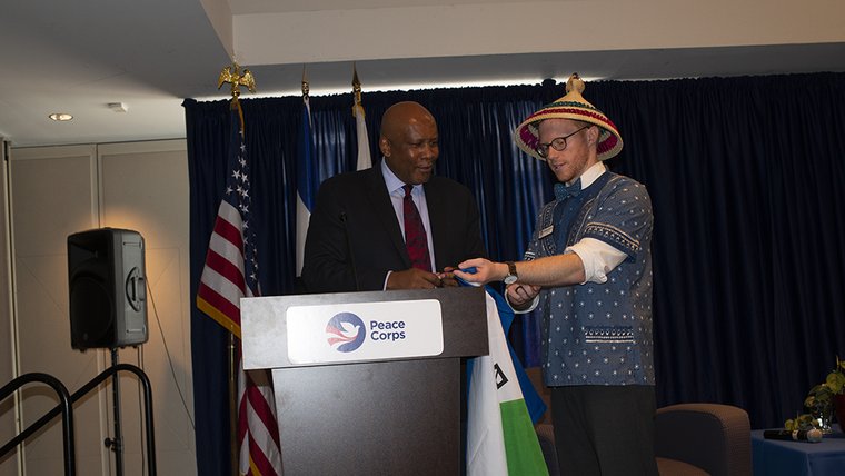 An American male meets with King Letsie III of Lesotho