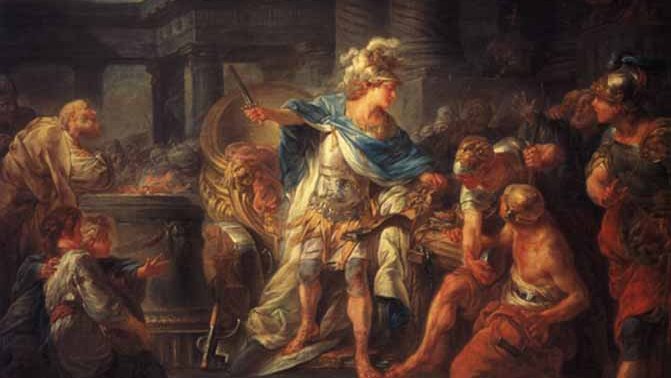 Alexander cuts the Gordian knot (Wikimedia Commons)
