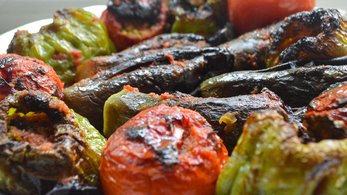 stuffed eggplant, tomato, and bell pepper. Photo courtesy of www.mycaucasus.com