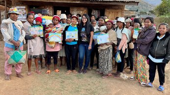 Health Volunteer Nada meets regularly with a group of mothers and caregivers to discuss health topics in Madagascar