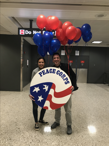 Carol Spahn and Kevin Fleming at an airport
