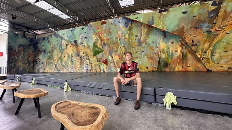 In his free time Henry uses a local climbing gym in Costa Rica.