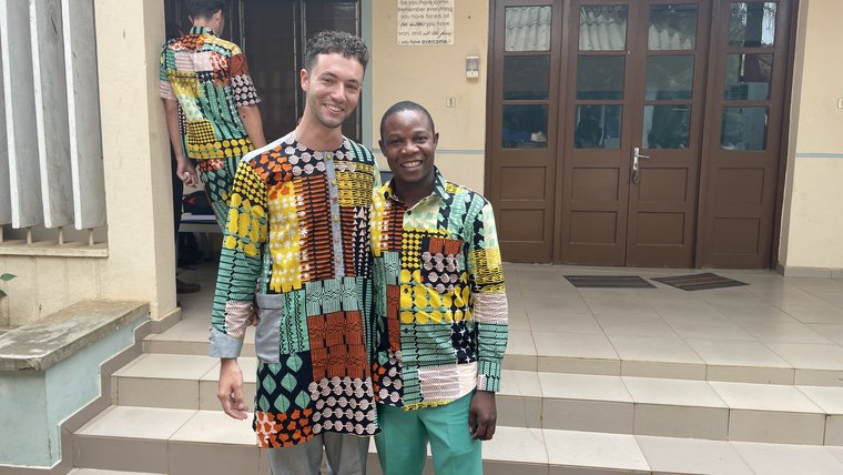 Dalton and his counterpart Daniel attend a "malaria bootcamp" in Benin.