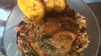 chicken, rice, beans