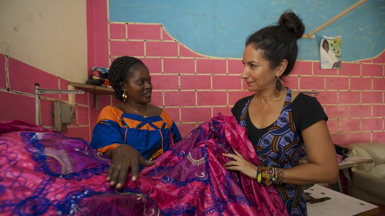 Two women with cloth