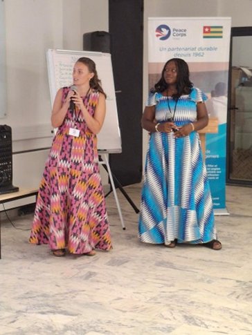 Volunteers dressed in Togolese attire.