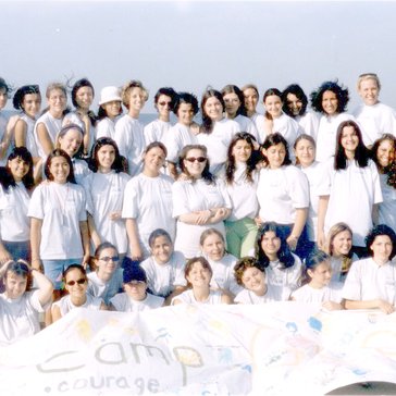 A group of young women pose in a picture. They are the Bulgaria's first GLOW campers in 2000.