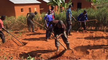 Men digging in orange dirt